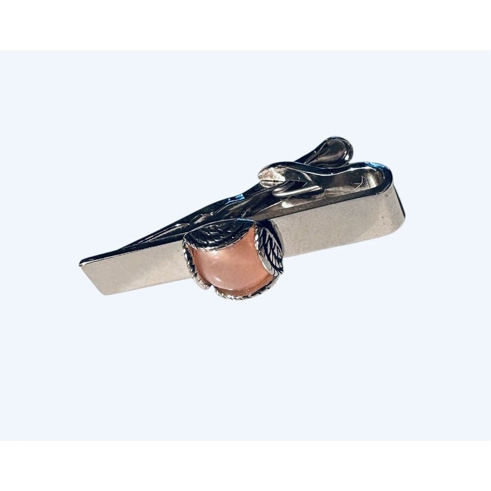 Swank Tie Clip Silver tone With Pink Stone 1.5” Vintage